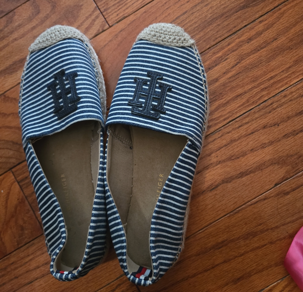 Tommy Hilfiger Blue and White Striped Espadrille Flats